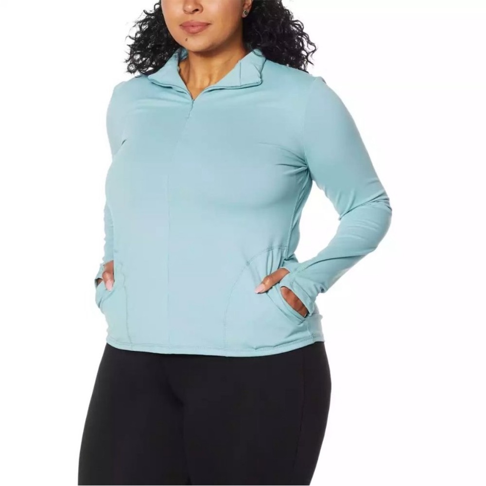 NEW! Shadow Sport Fitted Mock-Neck Zip Front Athletic Jacket, Lt Blue. M, XL